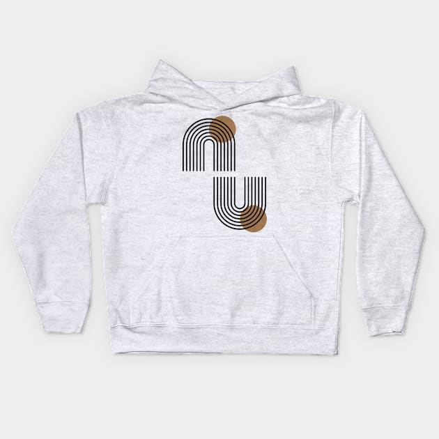 Arches and gold sun minimal black line art on parchment Kids Hoodie by misentangled